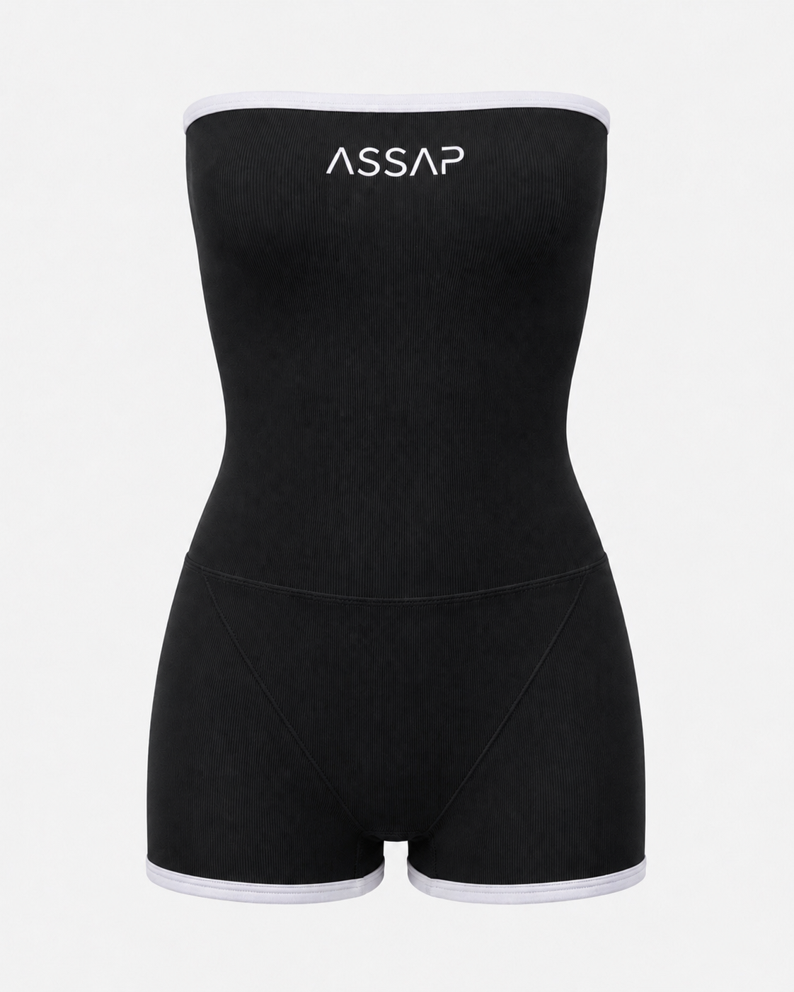 ASSAP Essential Romper in black – strapless sculpting activewear romper